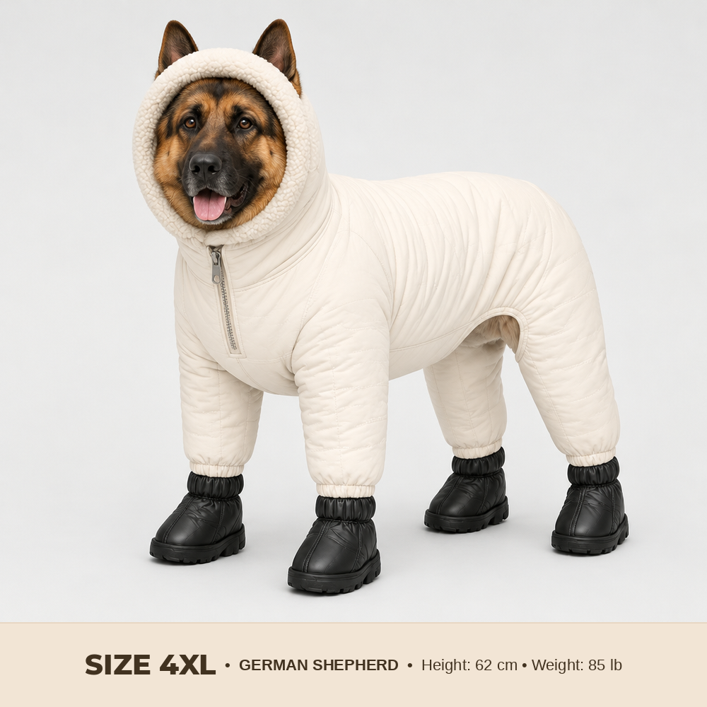 PuffPaw suit size 4XL on a German Shepherd