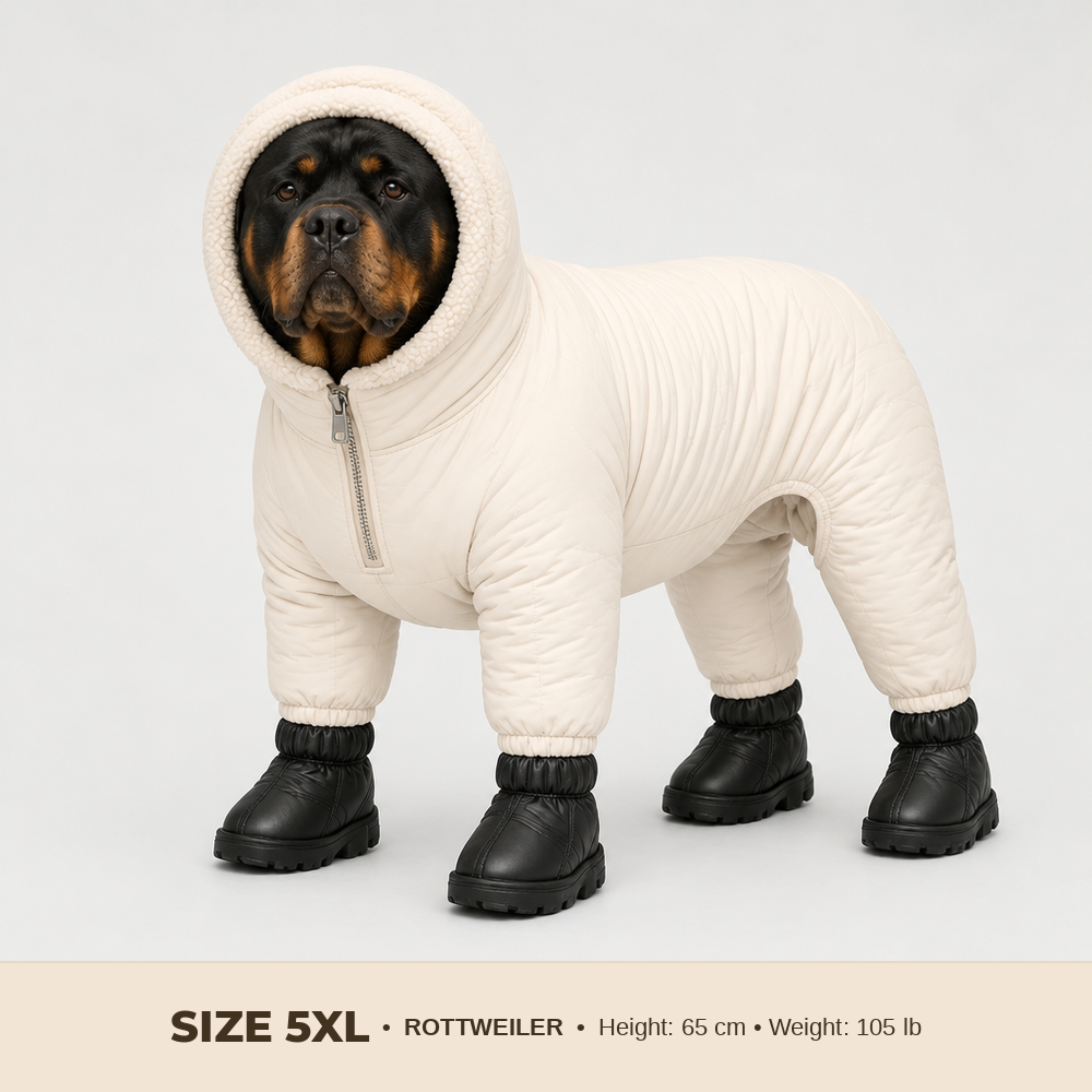 PuffPaw suit size 5XL on a Rottweiler